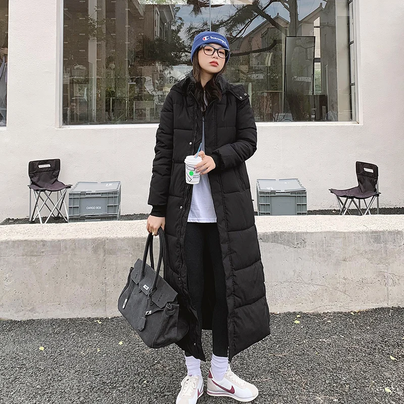 

2020 Winter Solid Color Over-The-Knee Cotton Jacket Mid-Length Loose Padded Jacket Windbreaker